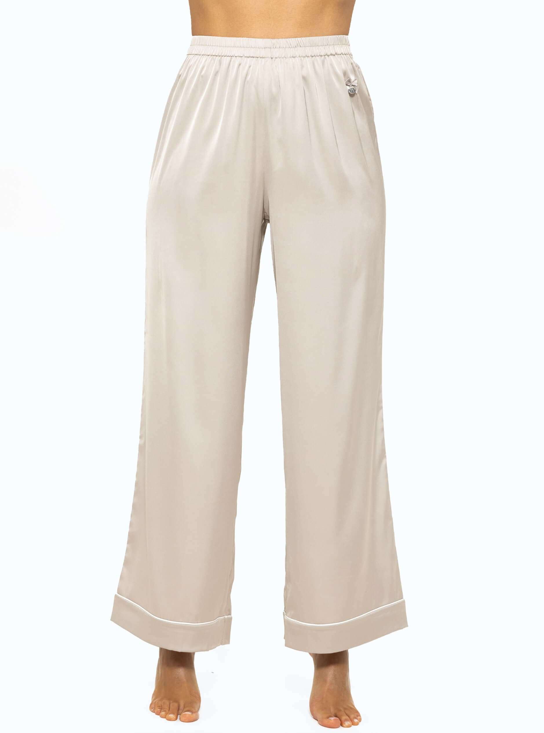 Satin pants with piping - champagne