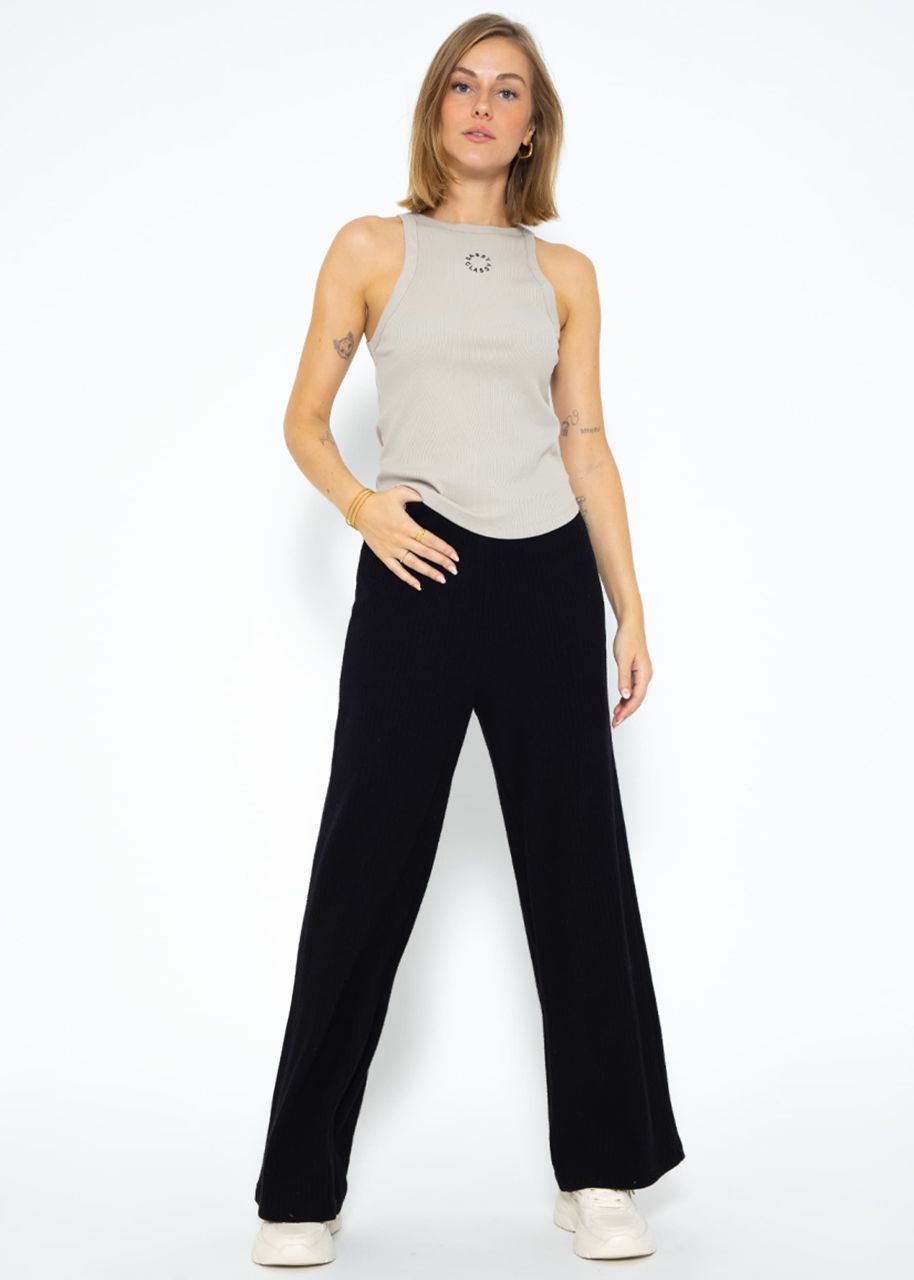 Wide leg ribbed trousers - black