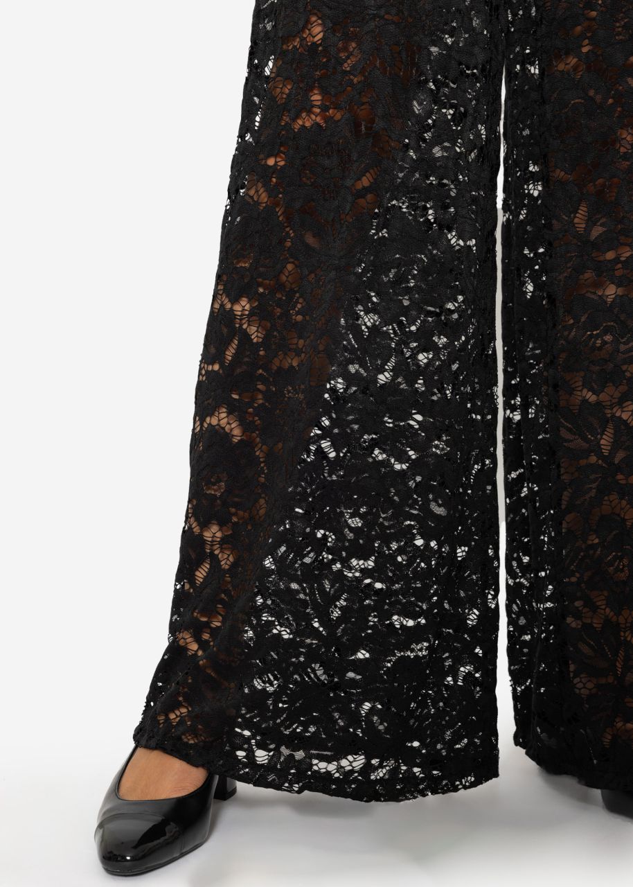 Jersey lace trousers - black