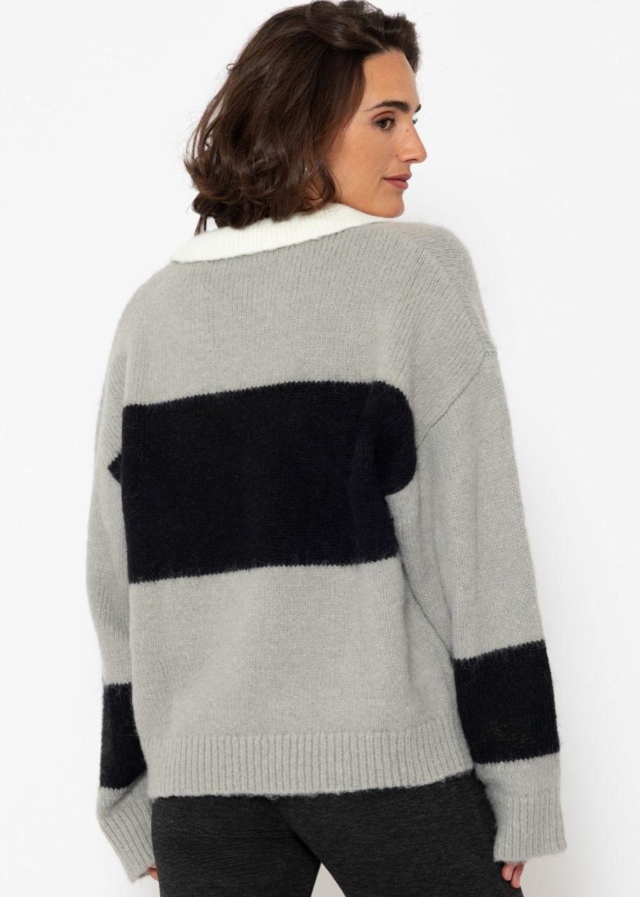 Oversize sweater with collar - gray-black