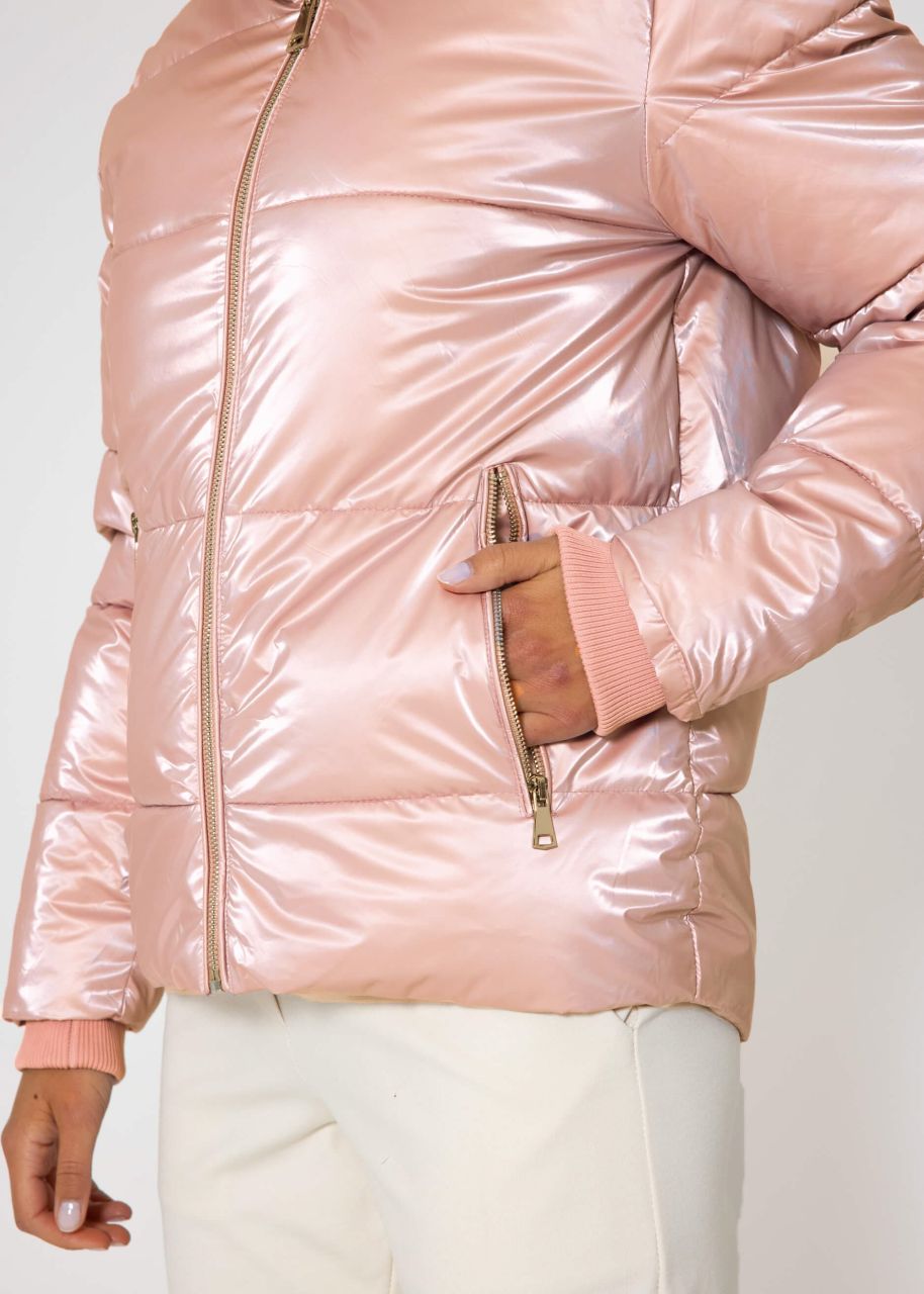 Puffer jacket with stand-up collar - pink