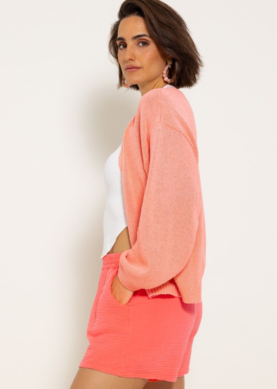 Cotton cardigan with wide sleeves - peach