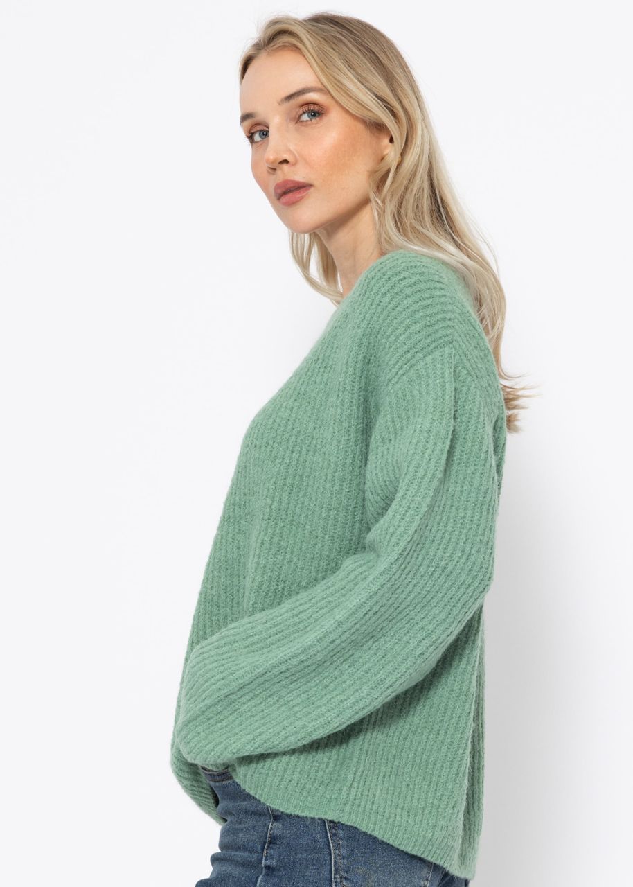 Ribbed jumper with round neckline - sage green