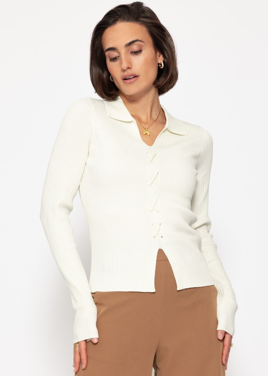 Knitted top with lace-up detail - offwhite