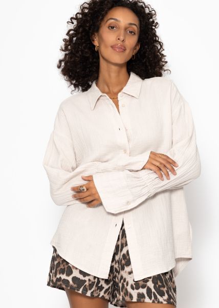 Muslin blouse with wide cuffs - light beige