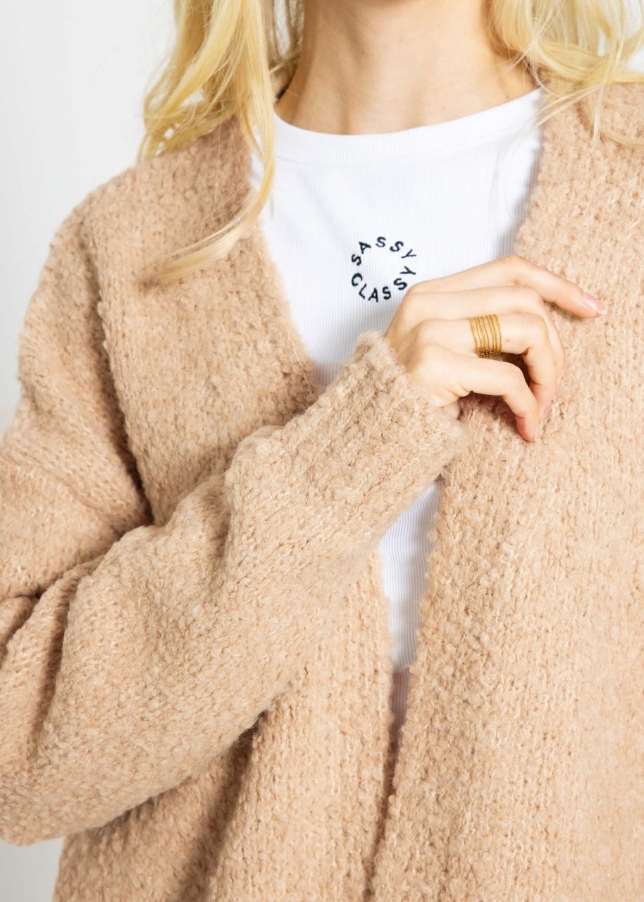 Loose-fitting bouclé cardigan - camel