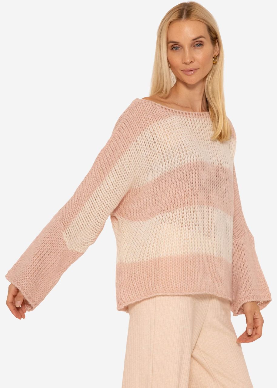 Loose knit oversize jumper, pink/offwhite