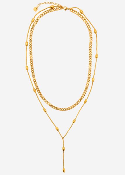 Y-necklace with pearl details - gold