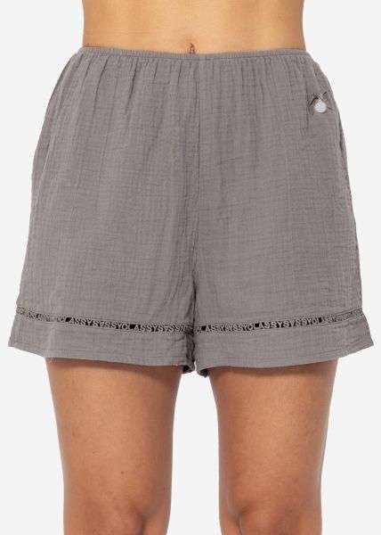 Muslin pyjama shorts with lace trim - taupe