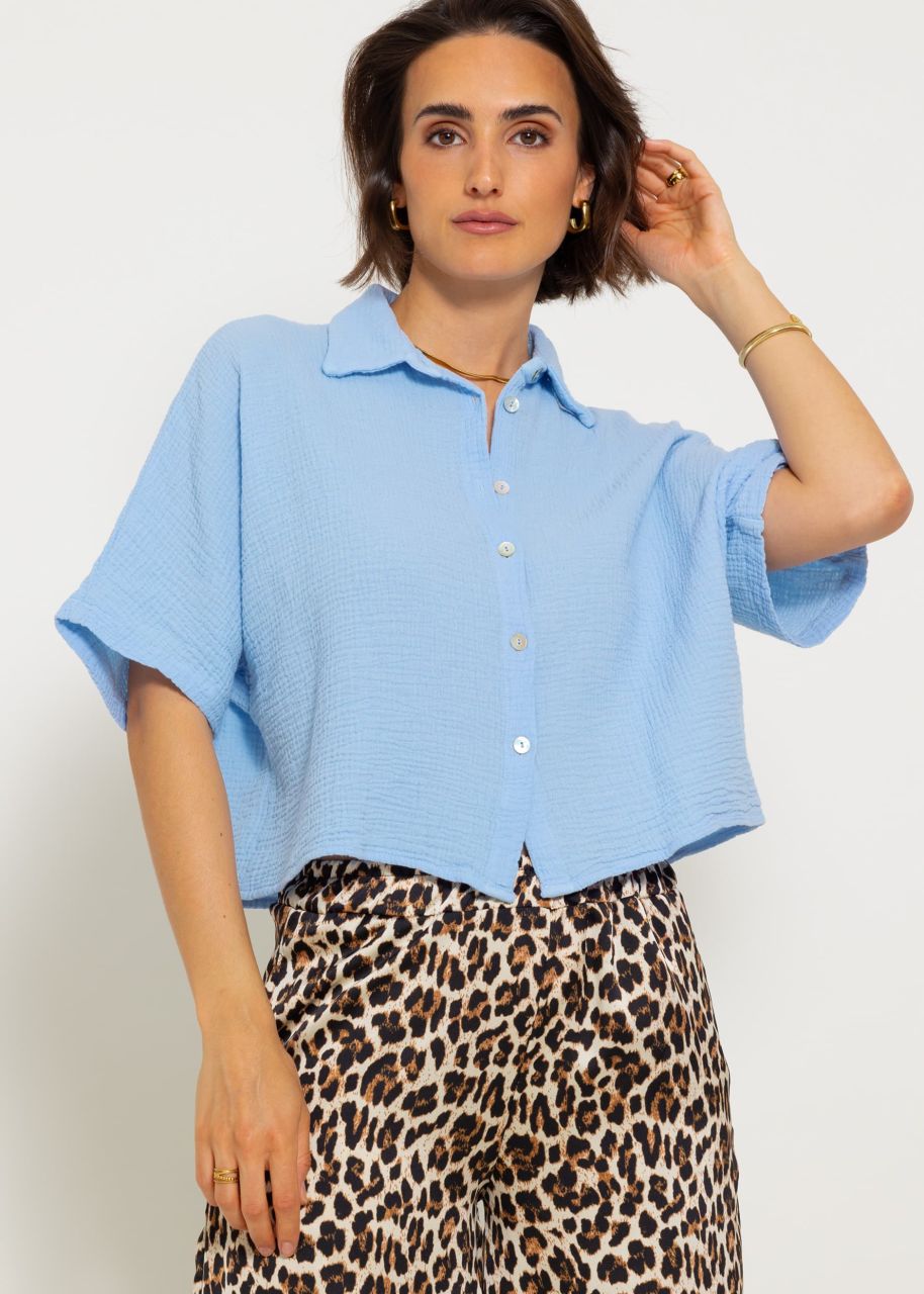 Short sleeve muslin blouse - light blue