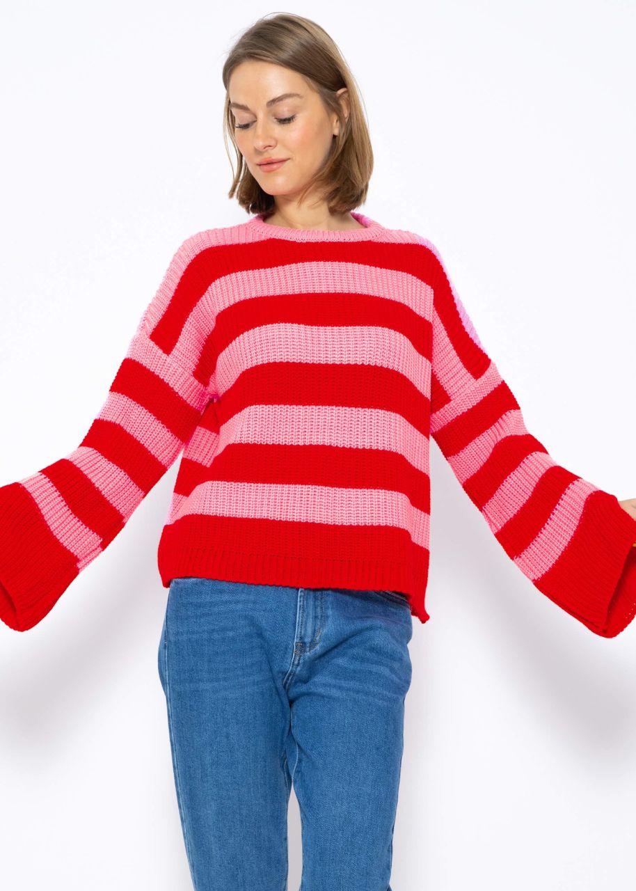 Striped jumper with wide sleeves - pink-red