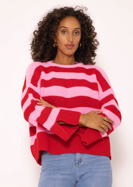 Striped sweater with wide sleeves, pink/red