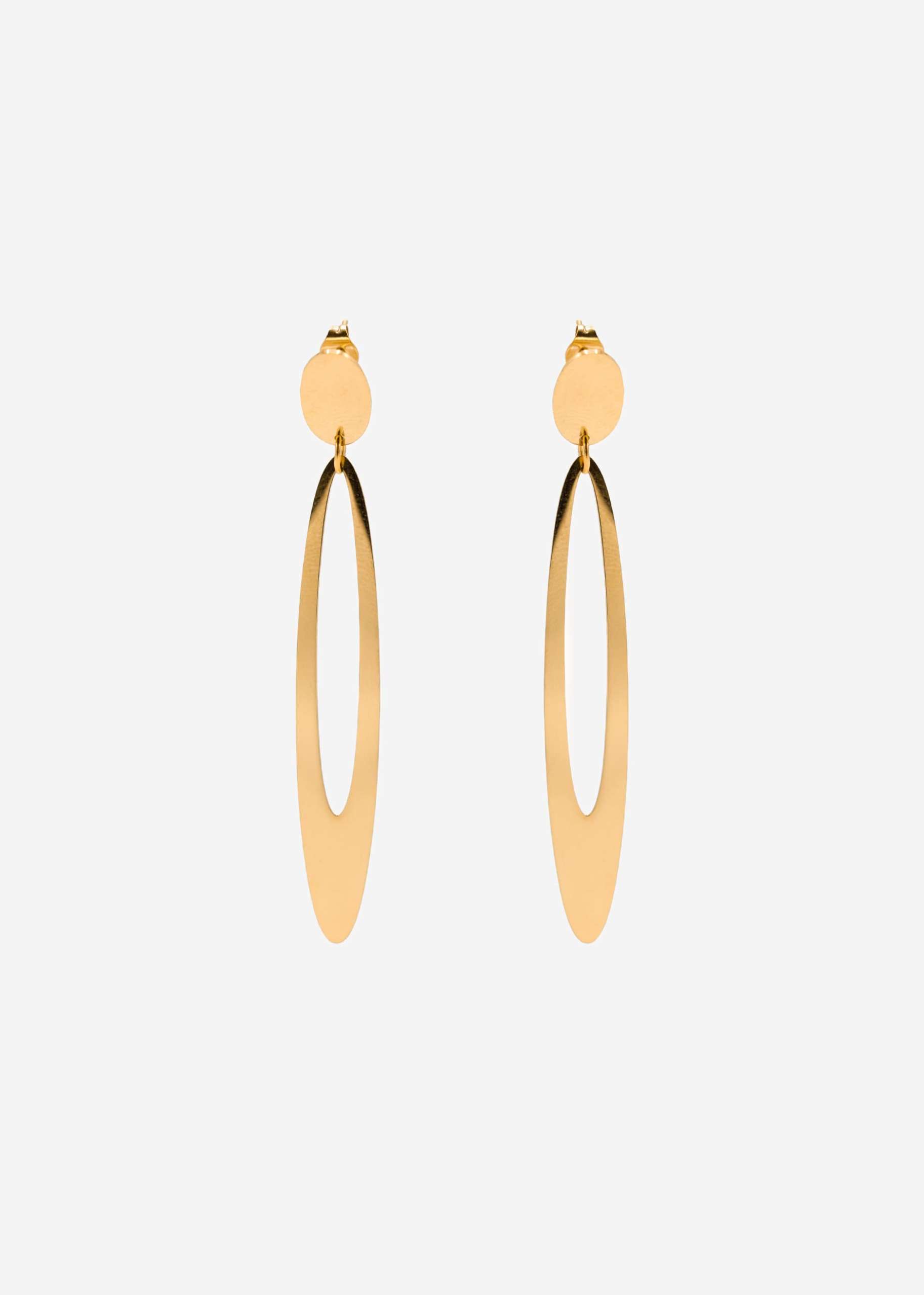 Stud earrings with oval pendant - gold