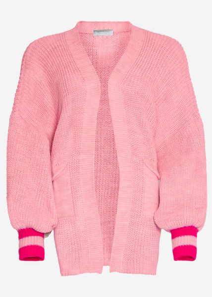 Knitted cardigan with pink stripes, pink