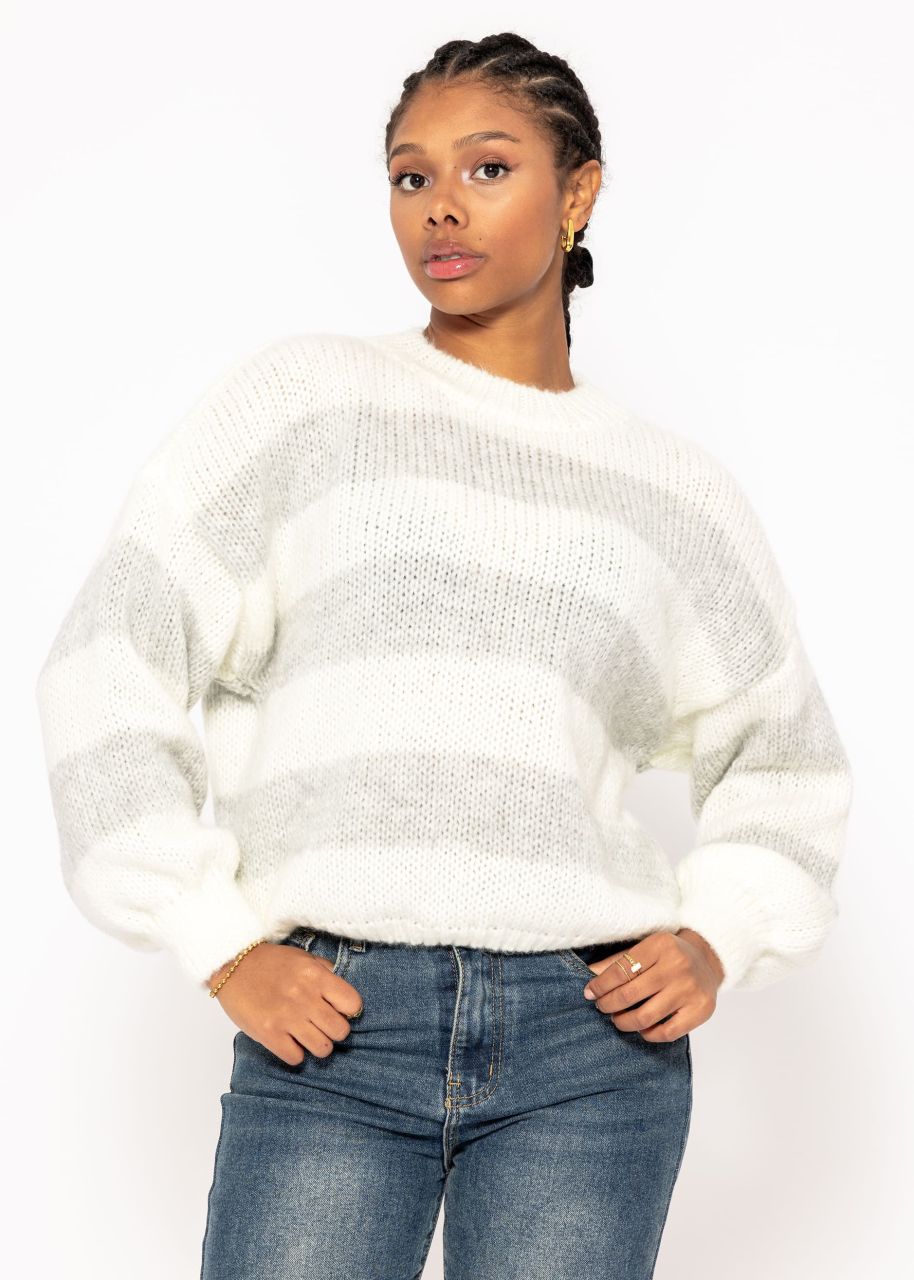 Soft, striped knitted jumper - offwhite-grey