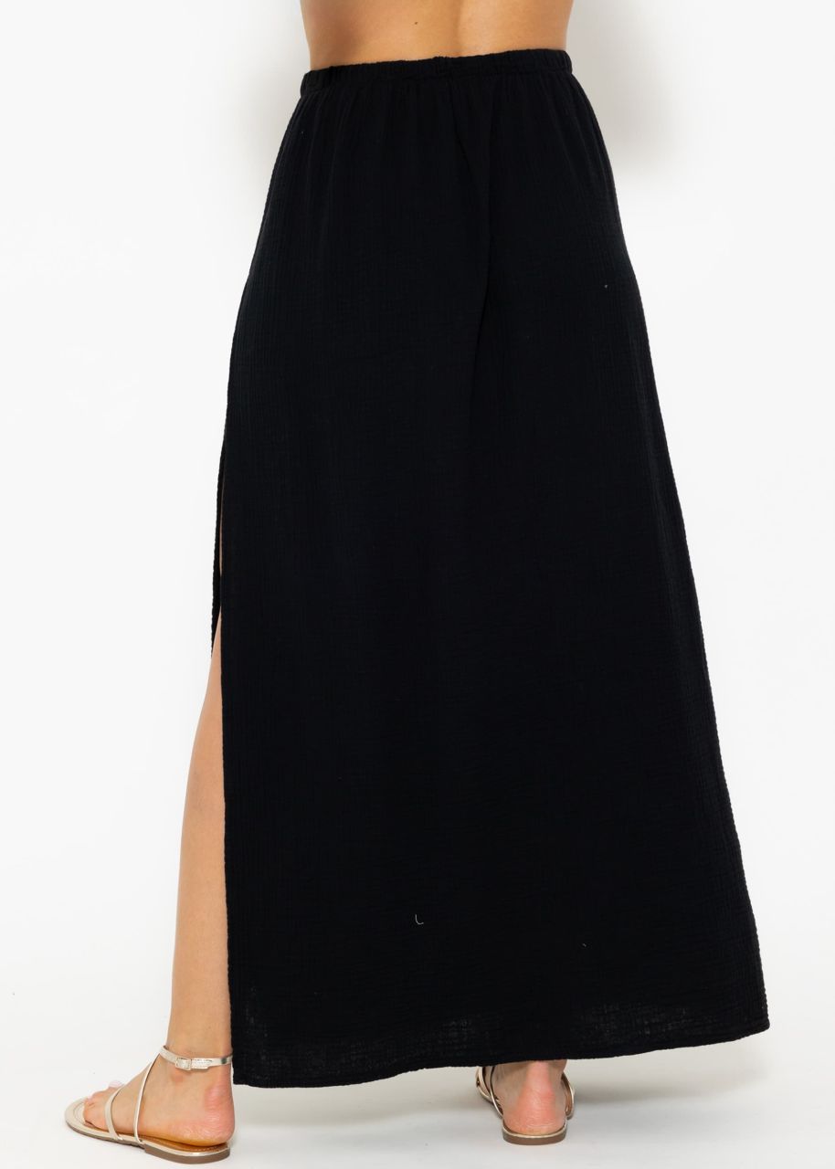 Long muslin skirt with high slit - black