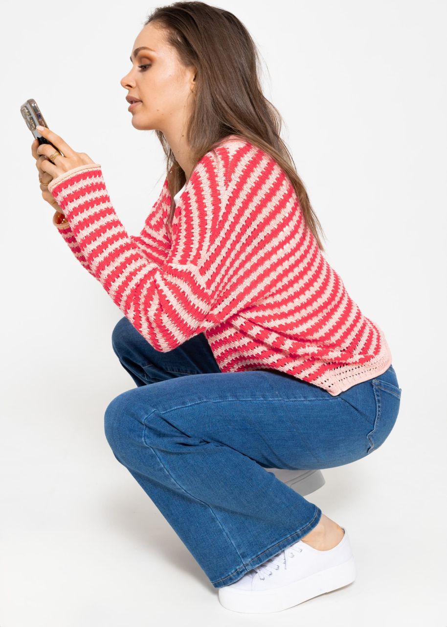 Cardigan in ajour knit - pink-red