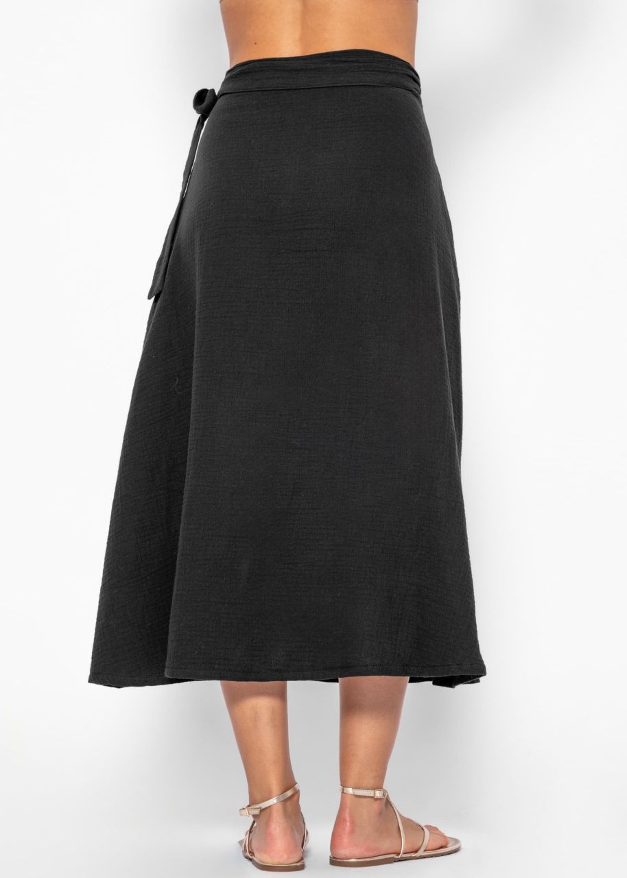 Long muslin wrap skirt - black