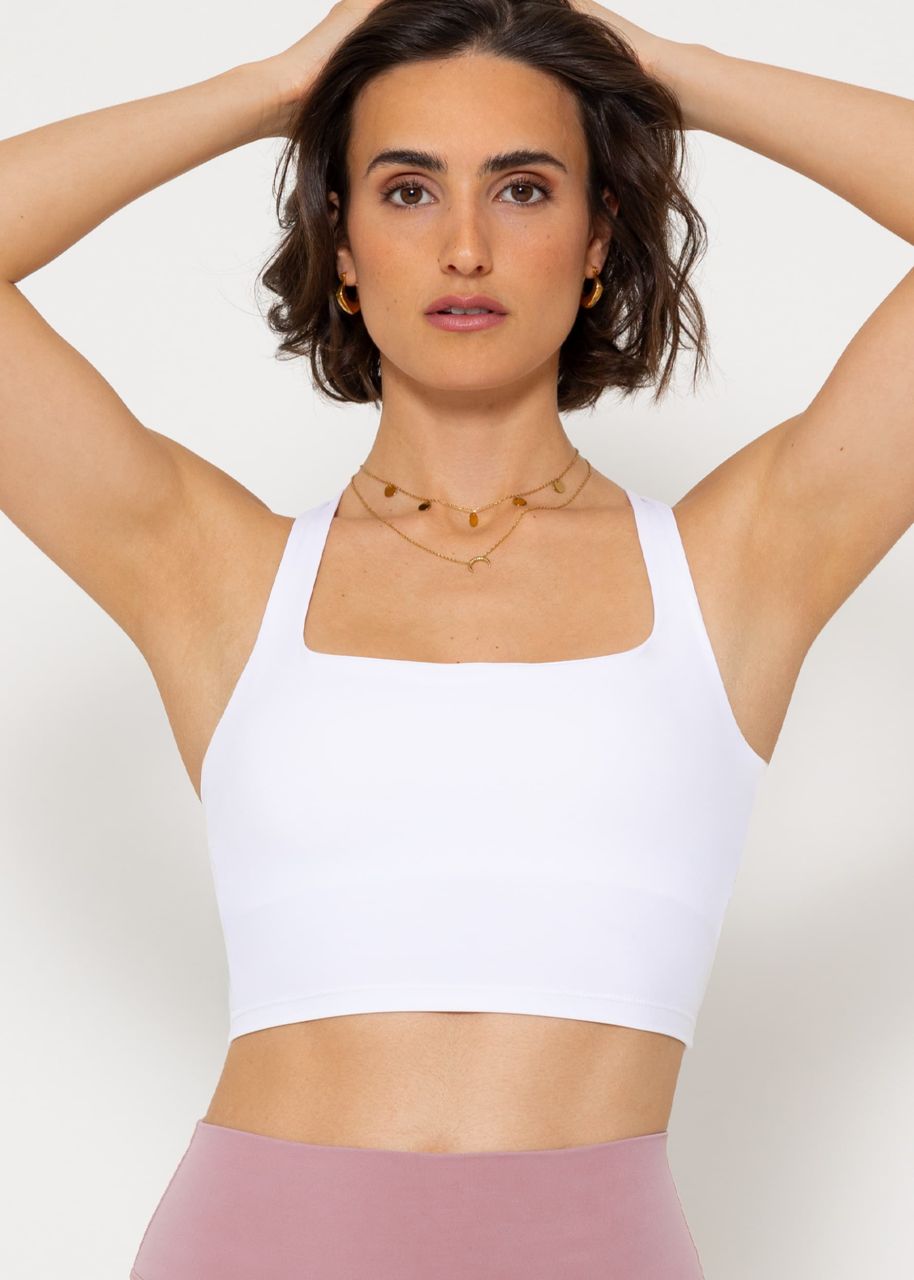 Sports bra with crossed, wide straps - white