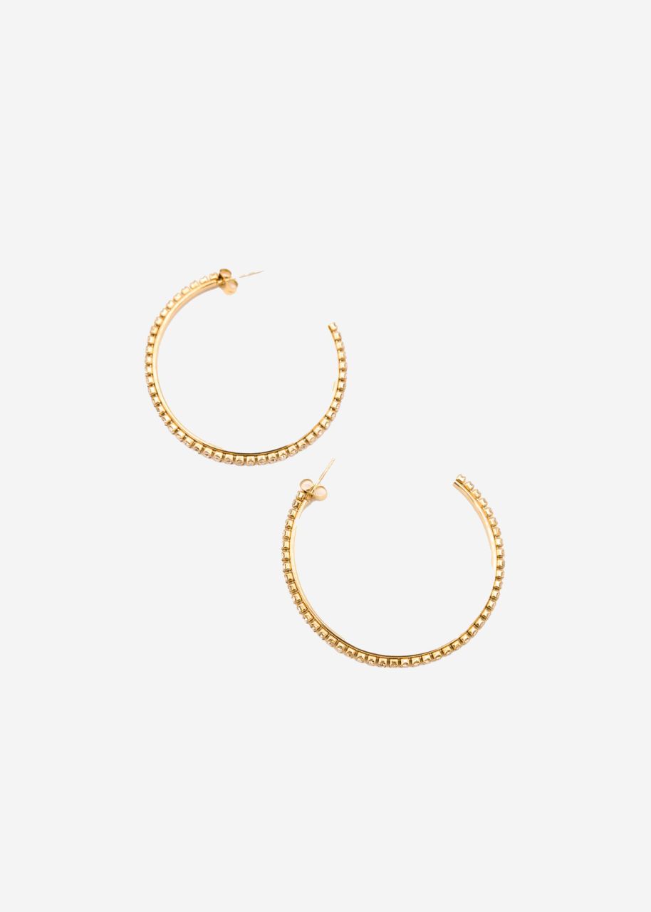 Hoop earrings with sparkling stones - gold