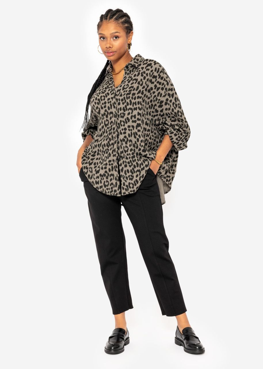 Oversize muslin blouse with leo print - taupe