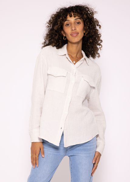 Muslin blouse in denim style, light beige