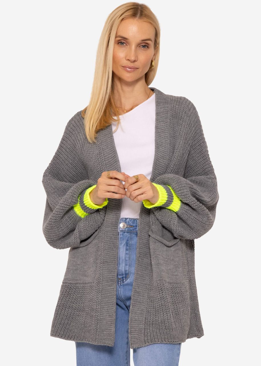 Knitted cardigan with yellow stripes - light grey