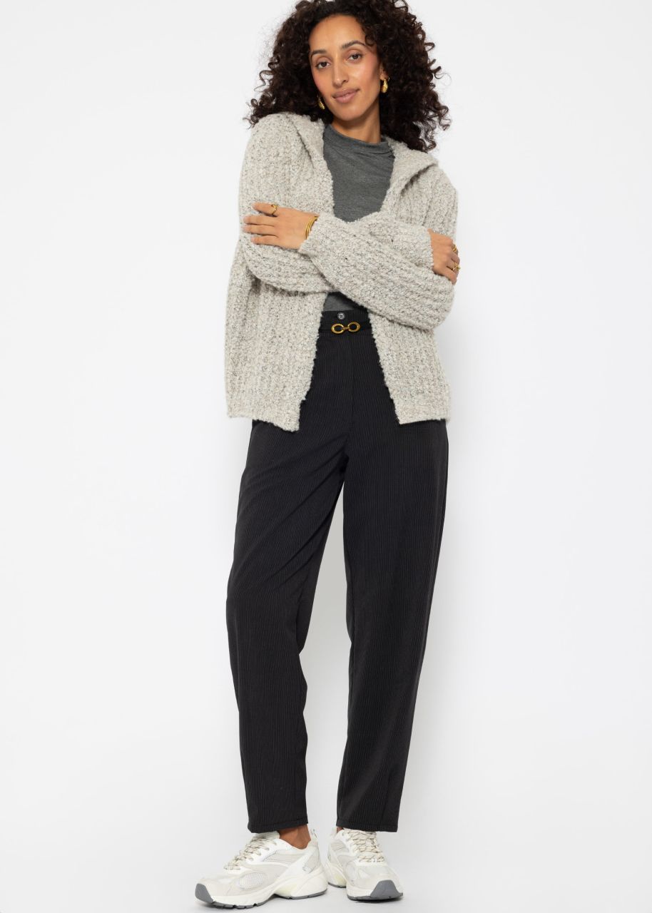 Bouclé cardigan with hoodie - light gray