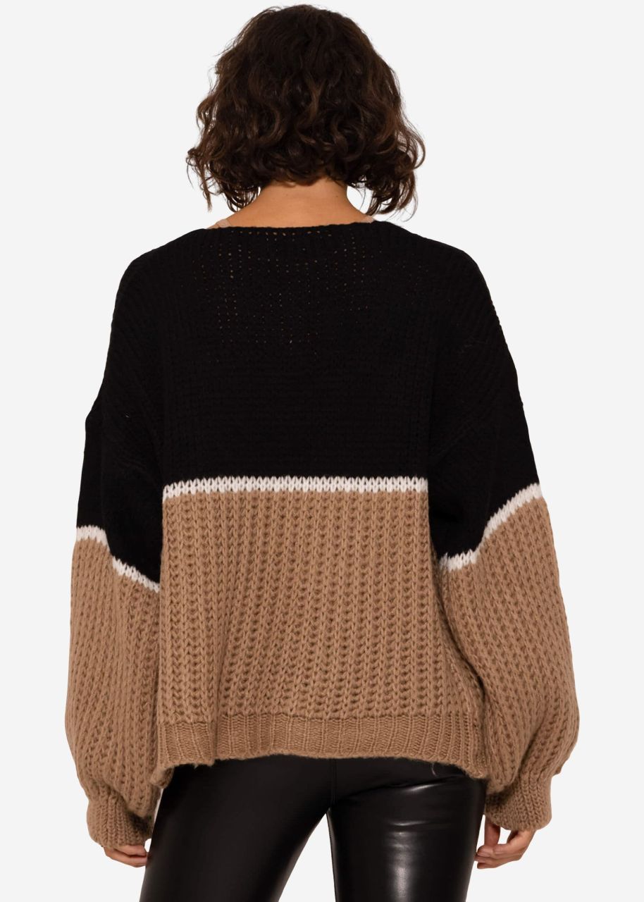 Loose-fitting cardigan - black-offwhite-camel