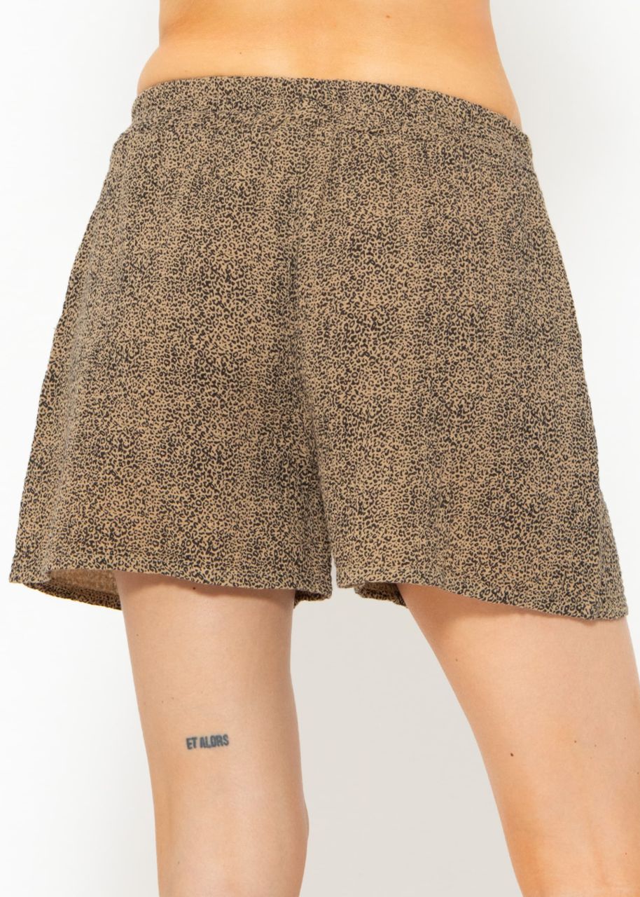 Muslin shorts with leo print, beige