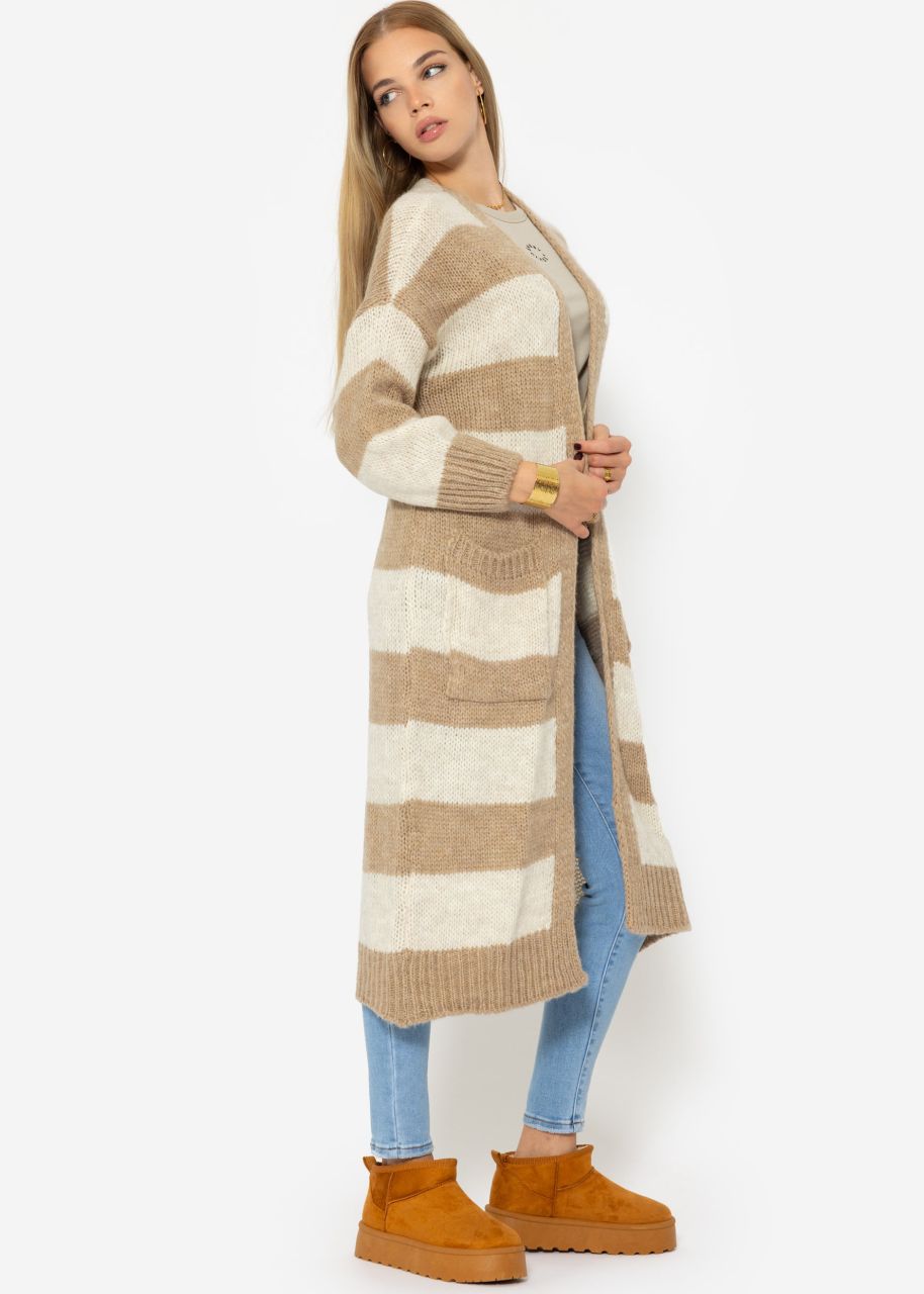 Extra long cardigan with stripes - beige-offwhite