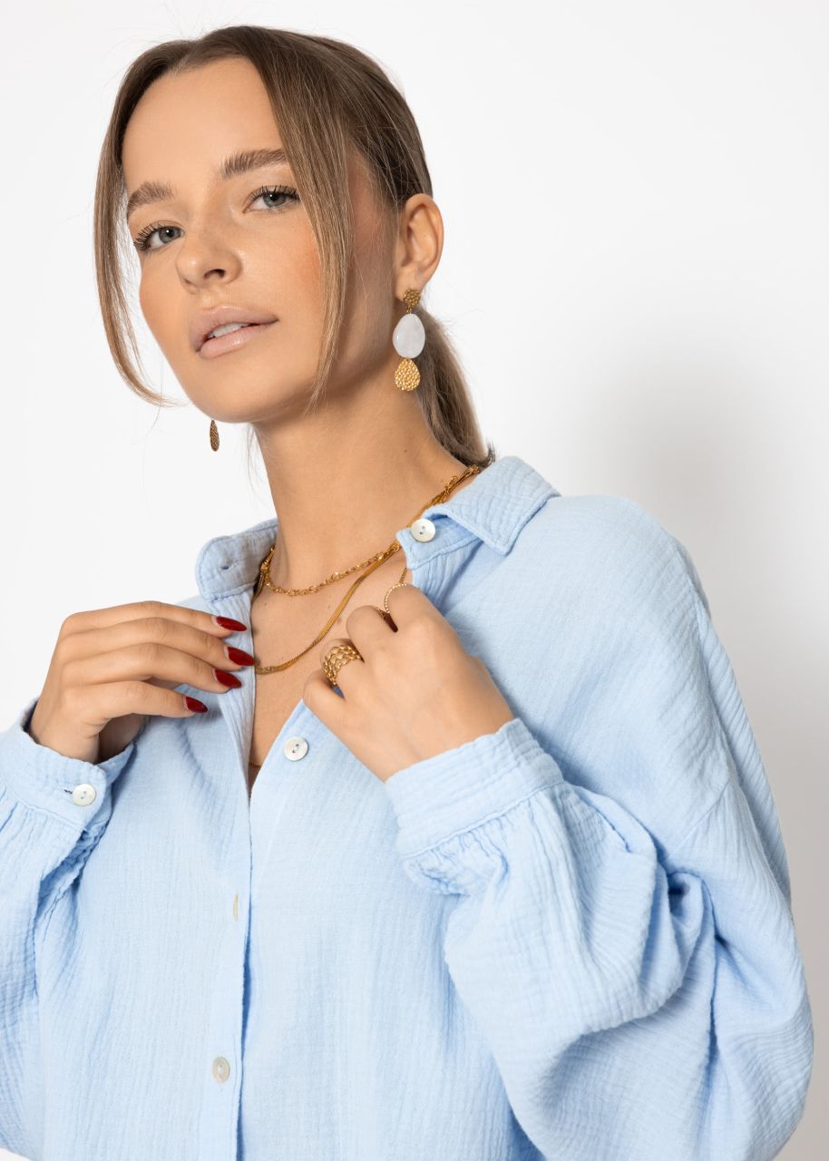 Muslin blouse oversize, short, light blue