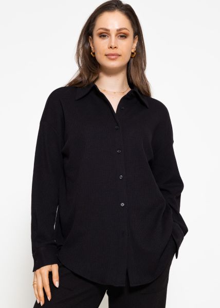 Oversize waffle piqué blouse - black
