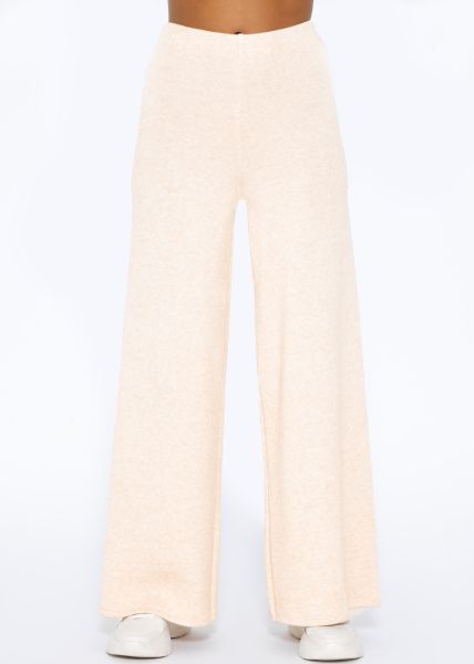 Slip-on trousers, super soft, with wide leg - beige