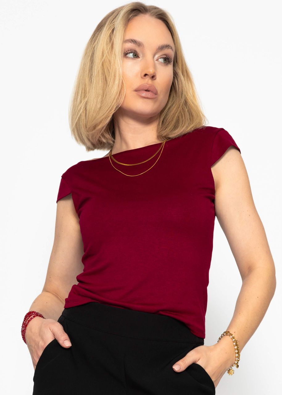 T-shirt with low-cut back - burgundy