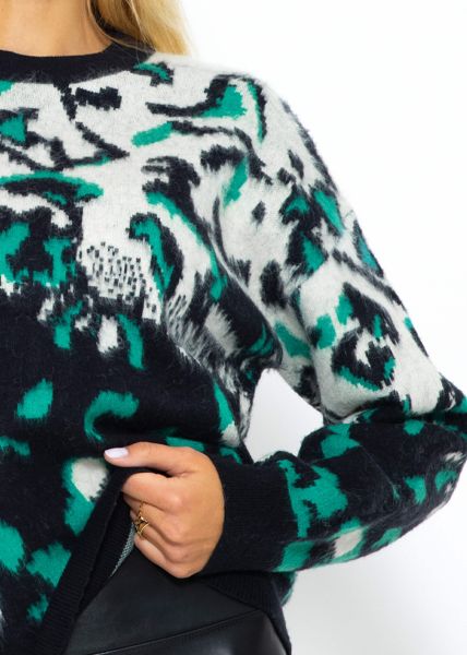 Knitted jumper with leopard pattern - green