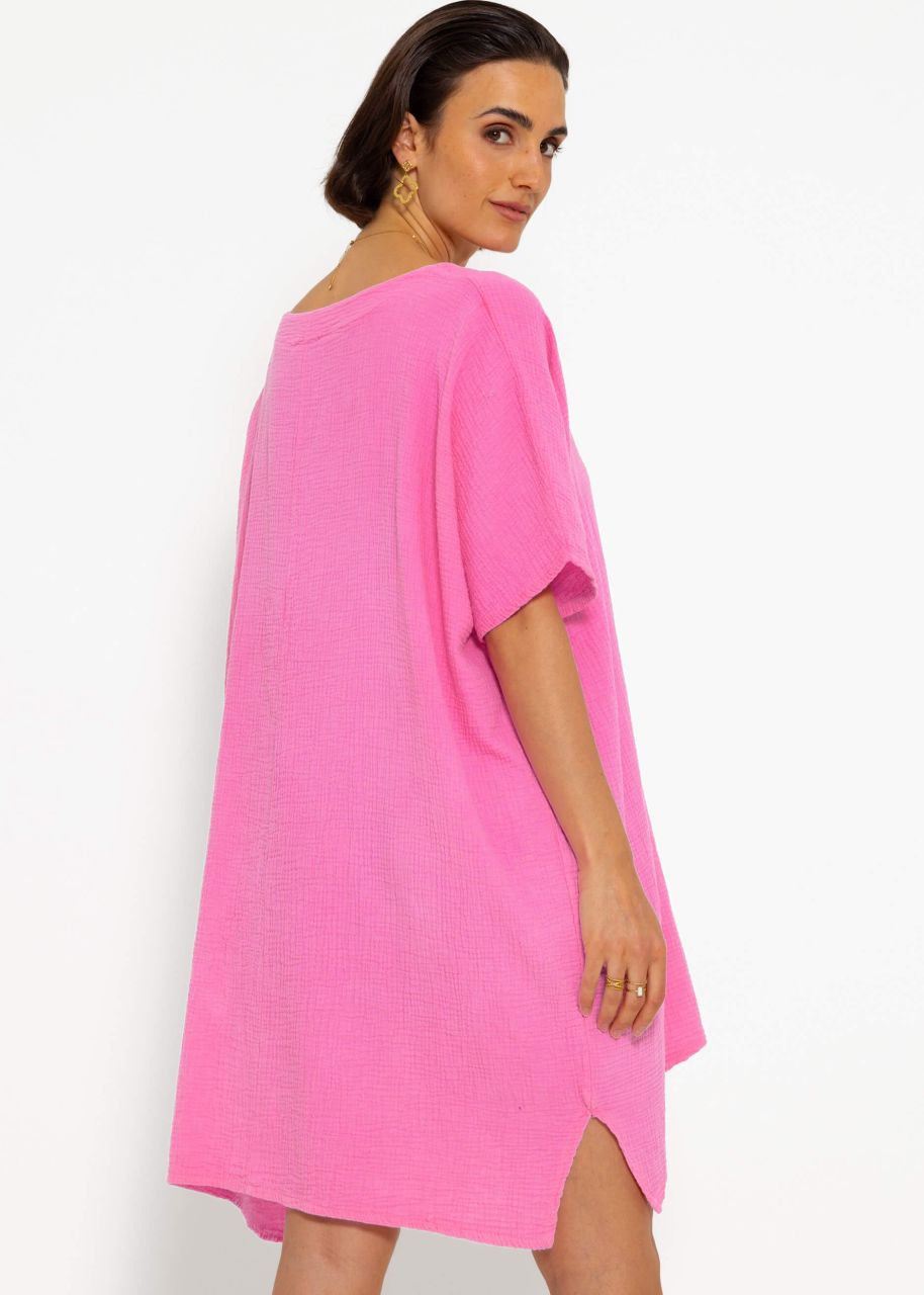Muslin tunic with V-neck - pink