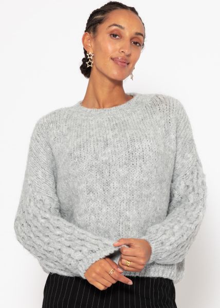 Fluffy knitted sweater - light gray