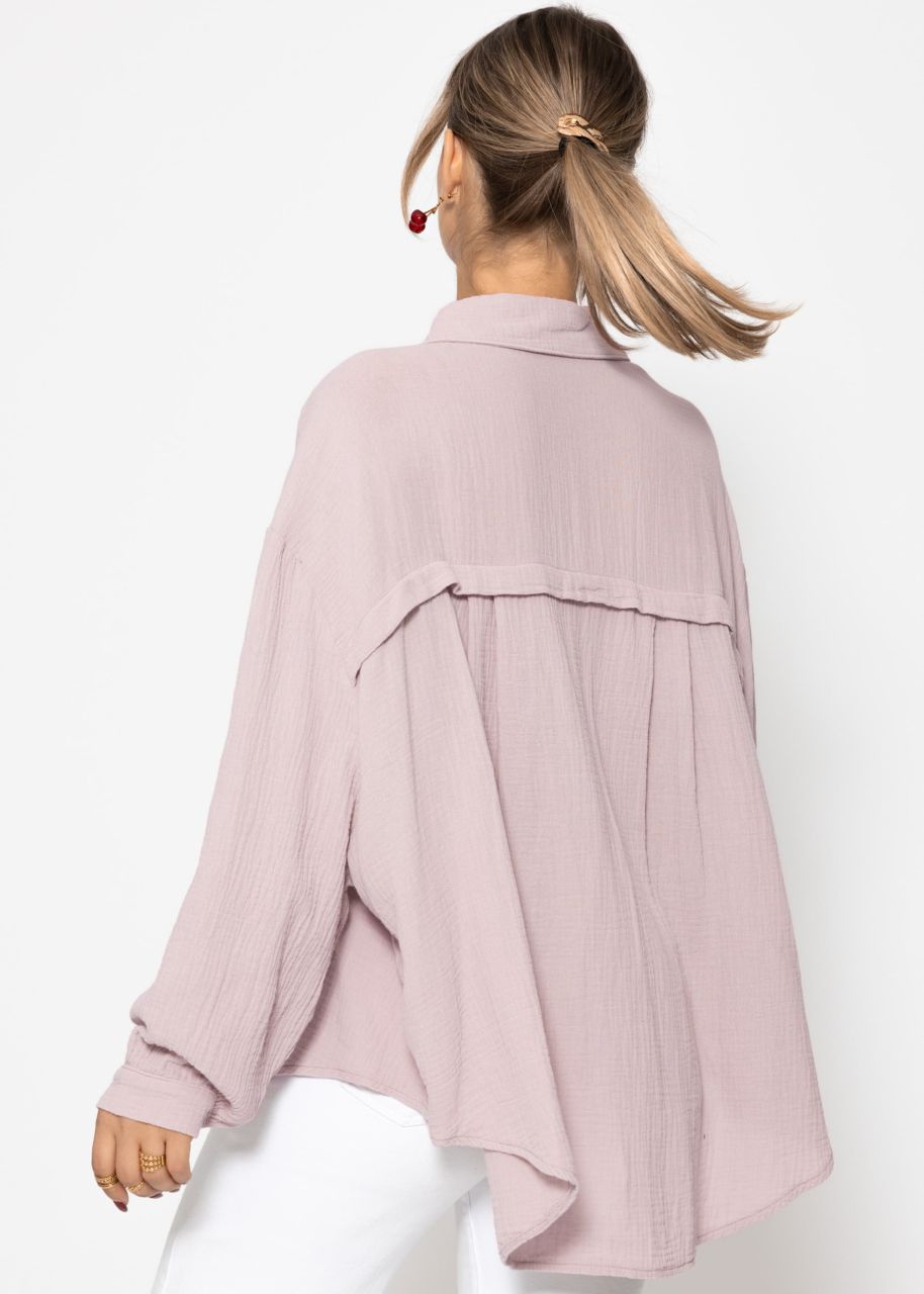 Muslin blouse oversize, short, powder pink