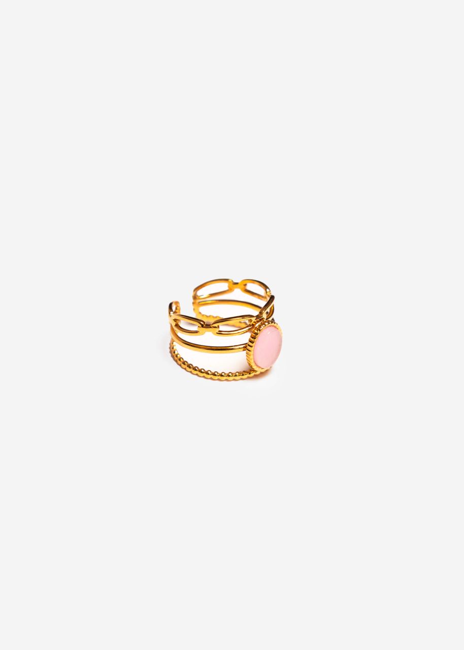 Three-piece ring with pink gemstone - gold