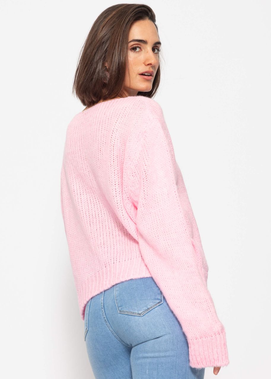 Cardigan with bow fastening - baby pink