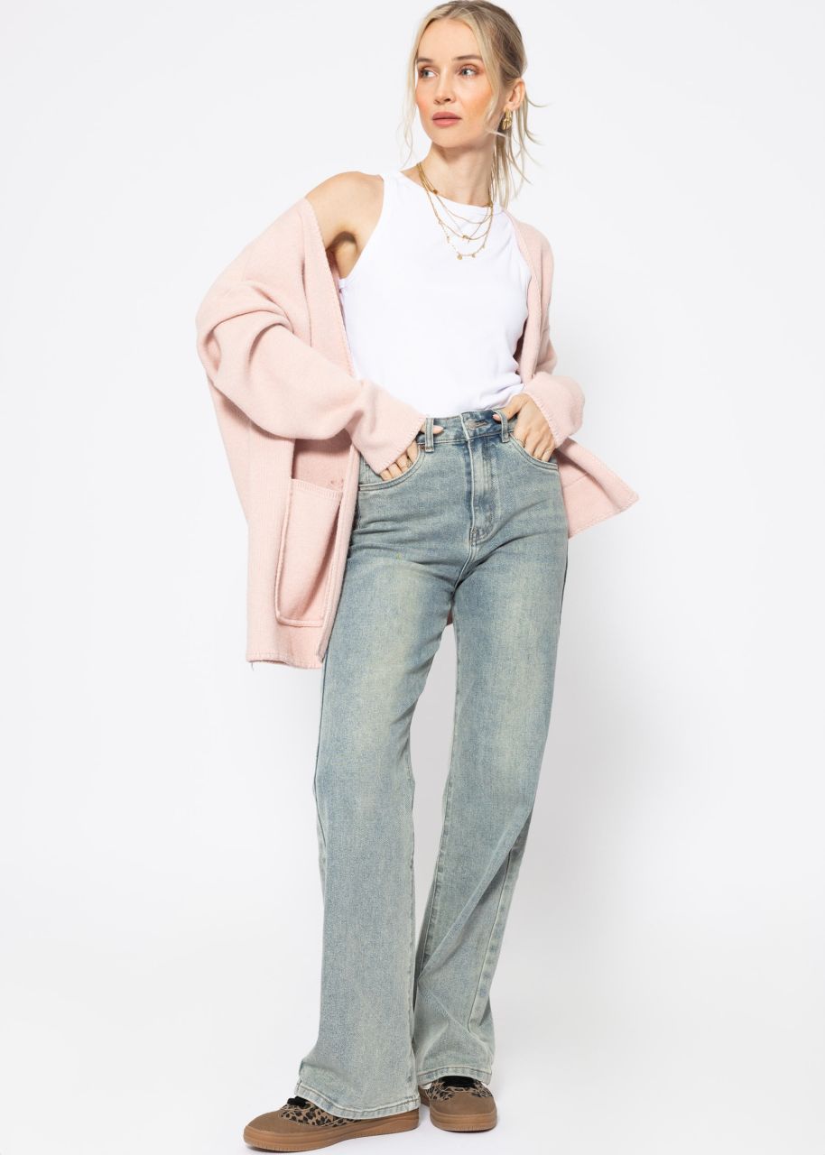 Open cardigan with patch pockets - pink