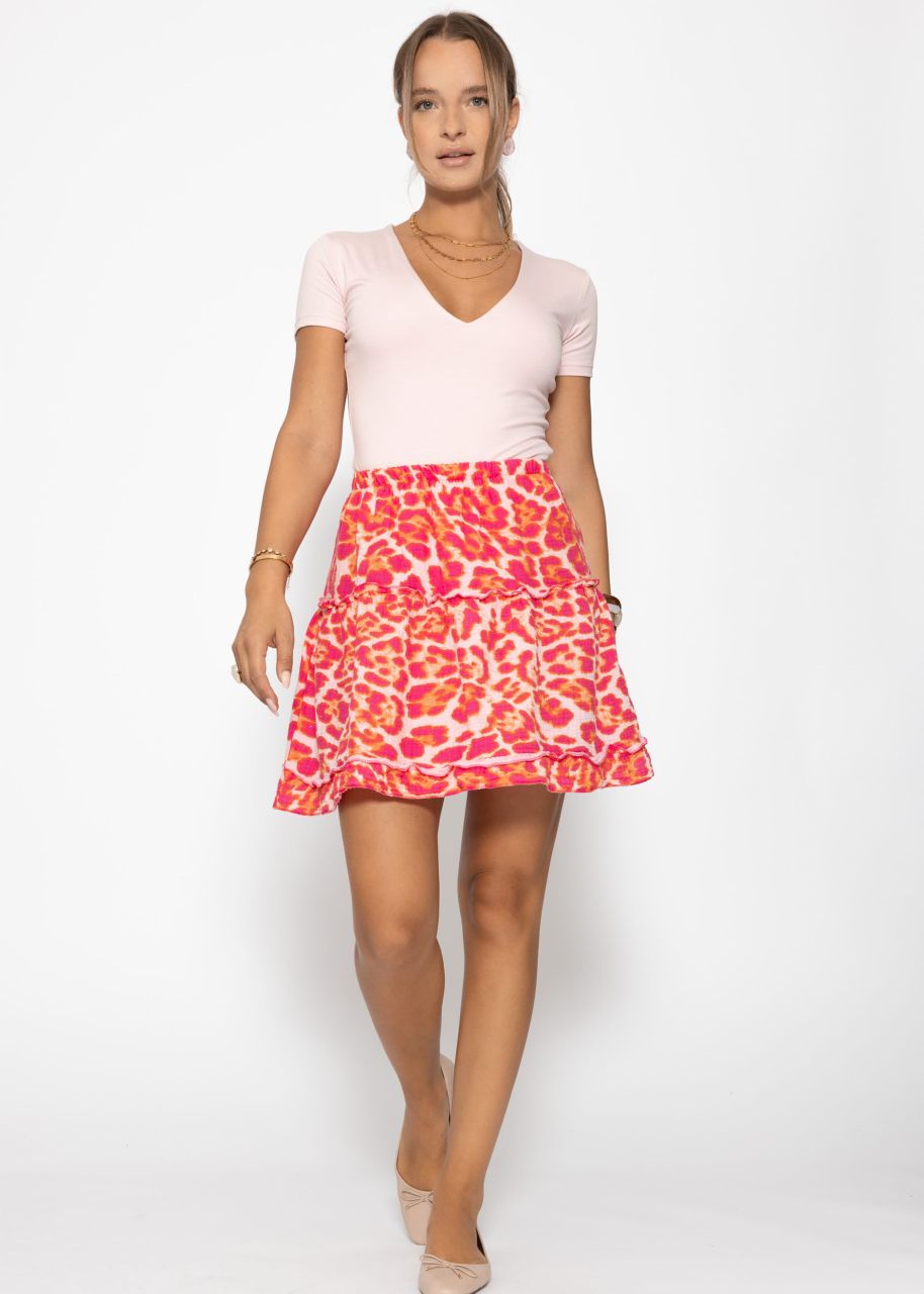 Musselin Rock mit Leo-Print - pink
