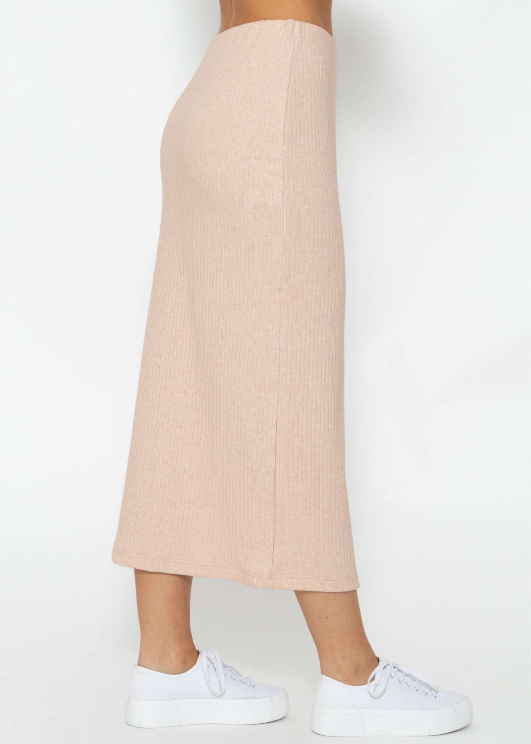 Midi length ribbed skirt - light beige