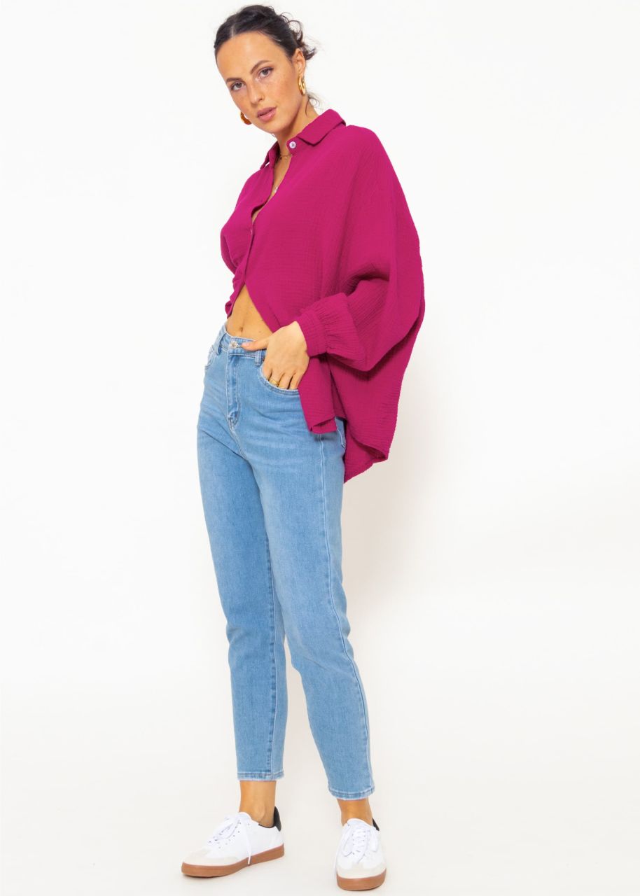 Muslin blouse oversize, short, fuchsia
