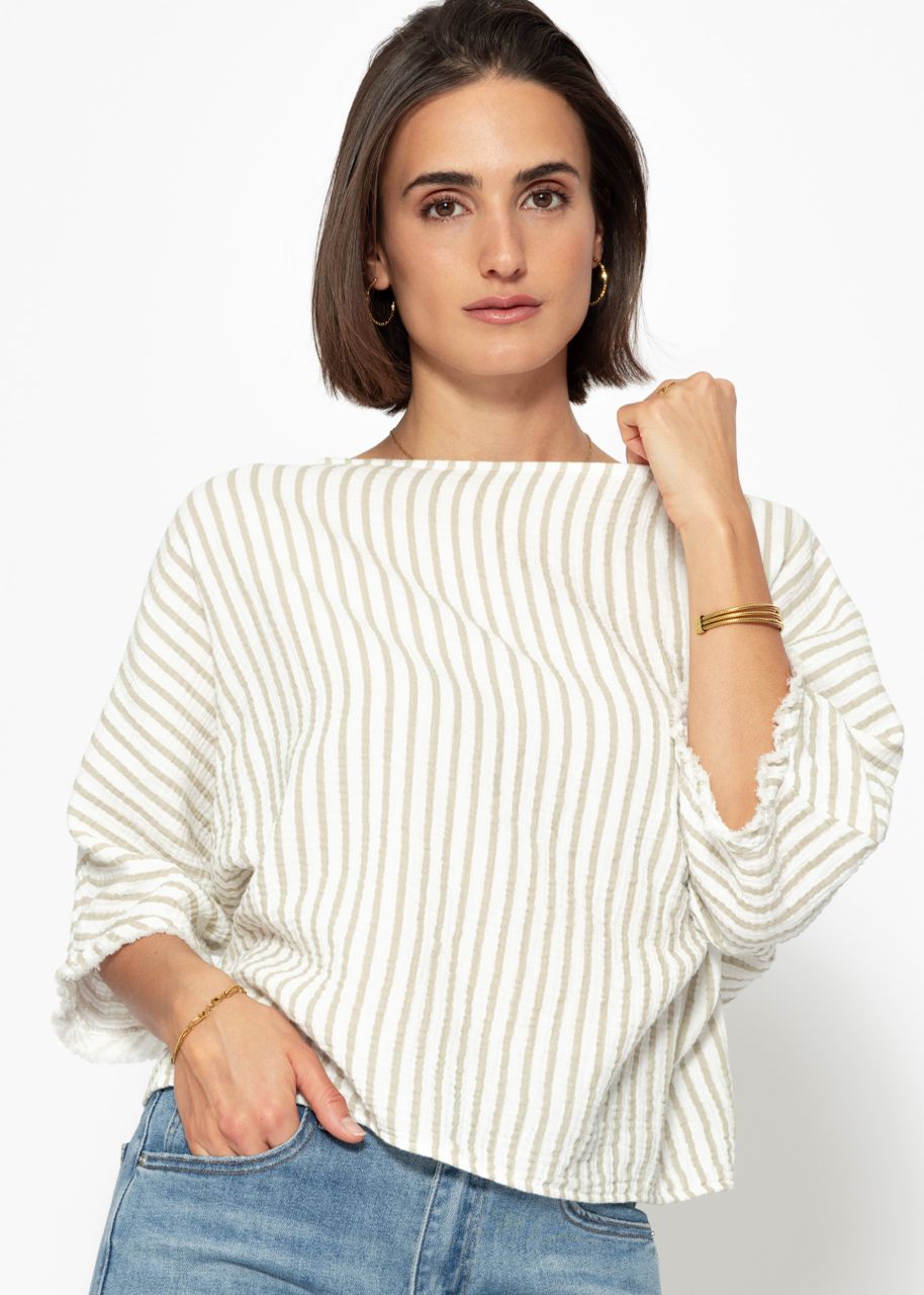 Striped oversize muslin shirt - beige