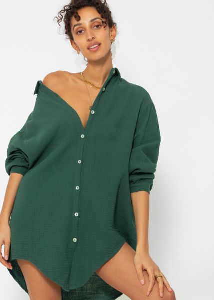 Muslin blouse oversize, dark green