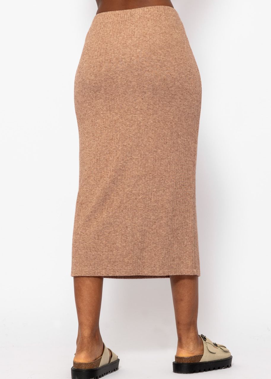 Midi length ribbed skirt - taupe