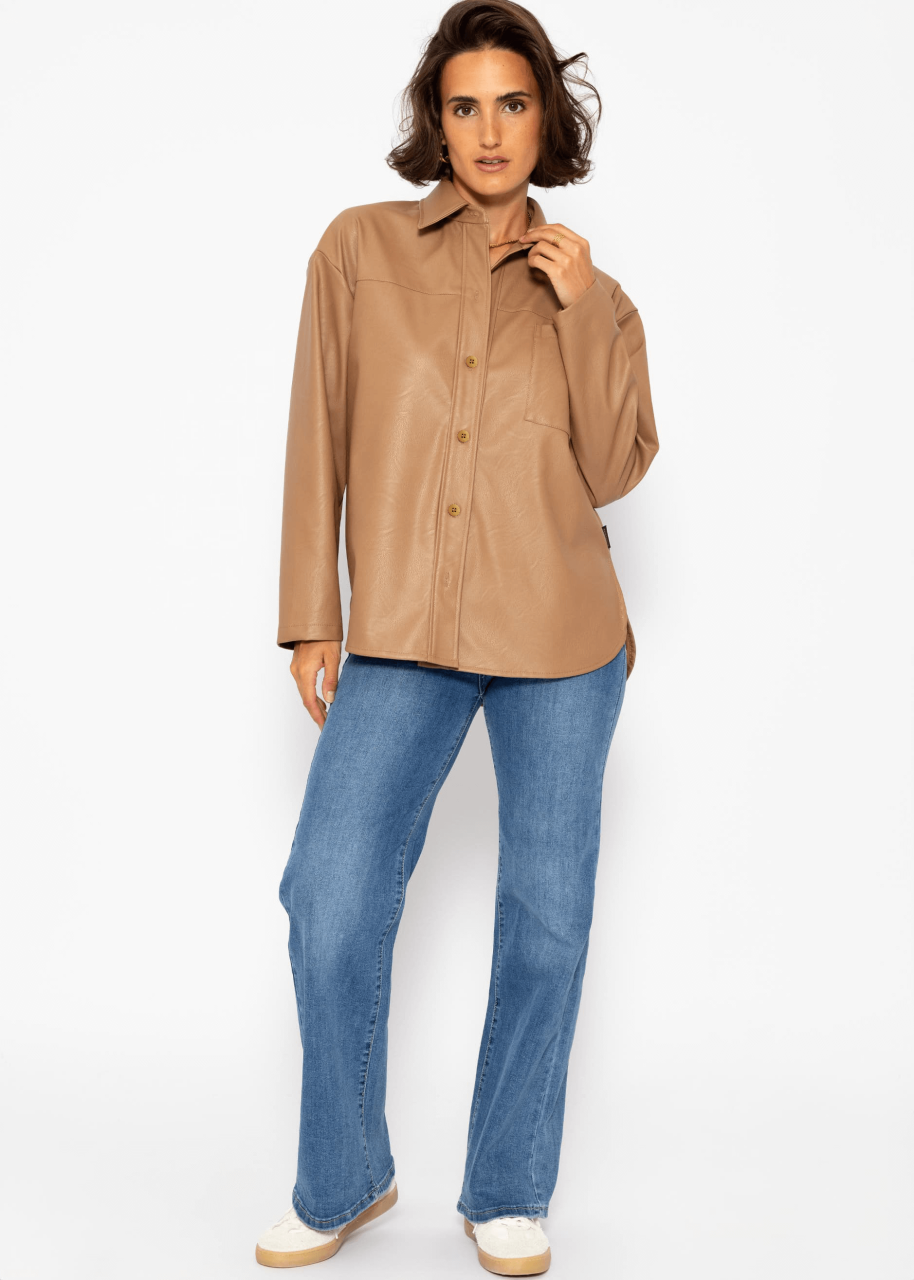 Casual faux leather blouse jacket - camel