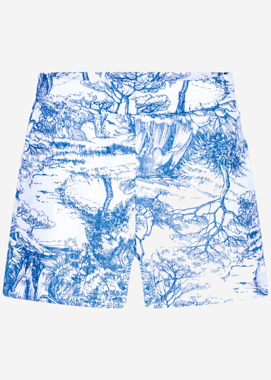 Muslin shorts with print, blue